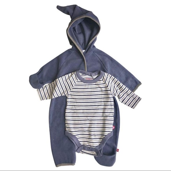Zutano Baby Cozie Elf Romper 2 Piece Set Navy//Navy Stripes-12M-NWT